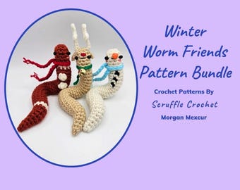 DIGITAL PDF 3-in-1 Winter Worm Friends Crochet Pattern Bundle