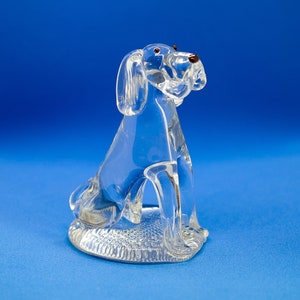 Glass dog figurine, Vintage glass dog, Candy glass dog statue, Collectible dog figurine
