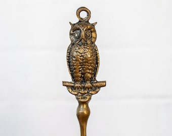 Vintage owl brass shoe spoon, Metal owl vintage shoehorn
