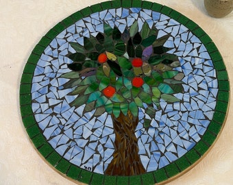 Tree of Life-Made in Israel- Glass Mosaic Round  Lazy Susan -Wedding gift Birthday gift Anniversary gift