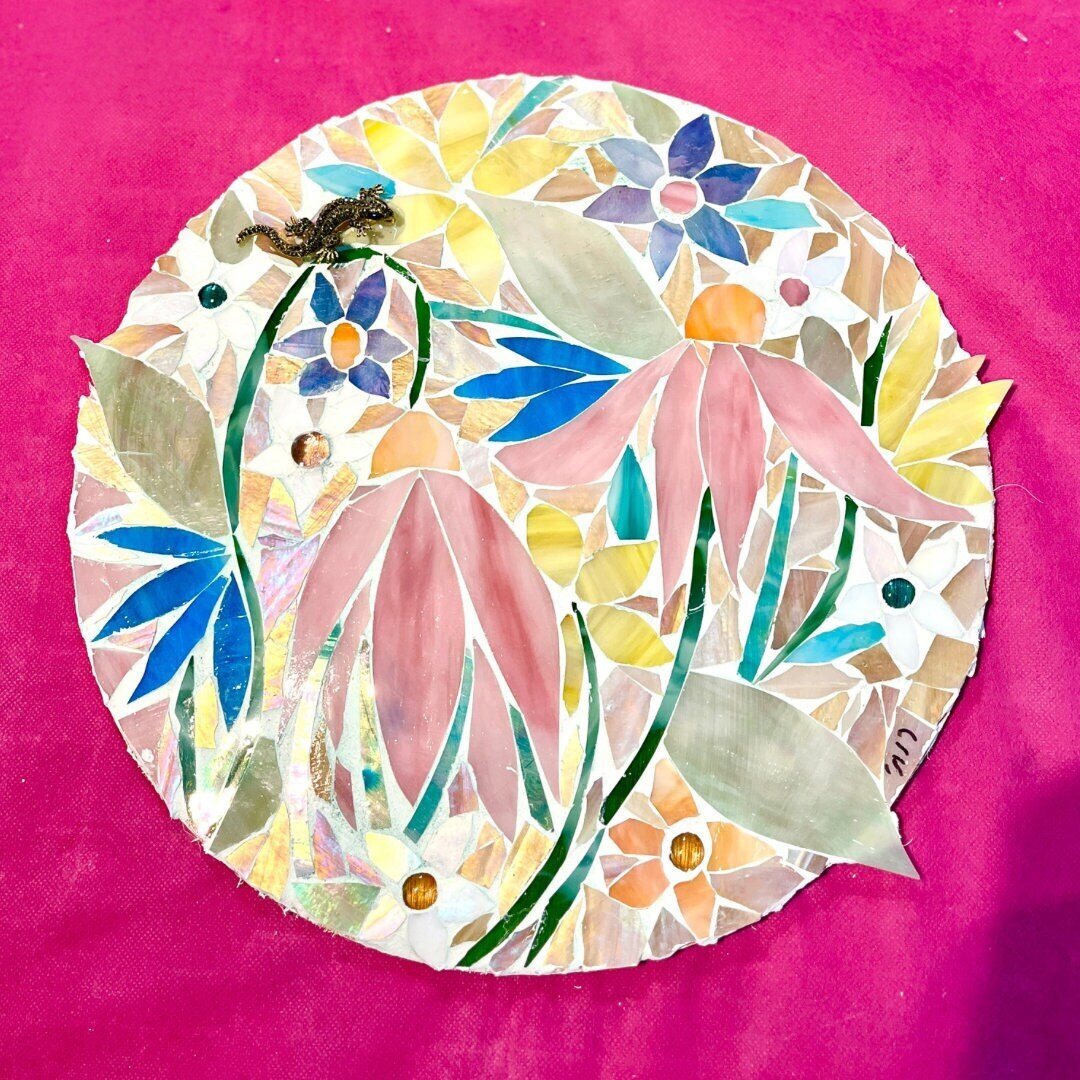 Spring Mosaic Post Custom Made Spring is in the Air, Hand Made Floral Glass Mosaic, Made ...