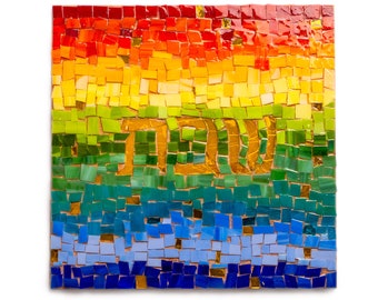 Custom Made LGBTQ wood bread boards-challah boards-glass mosaic-made in Israel