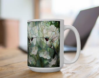 Taza de café de cerámica con diseño floral de colibrí
