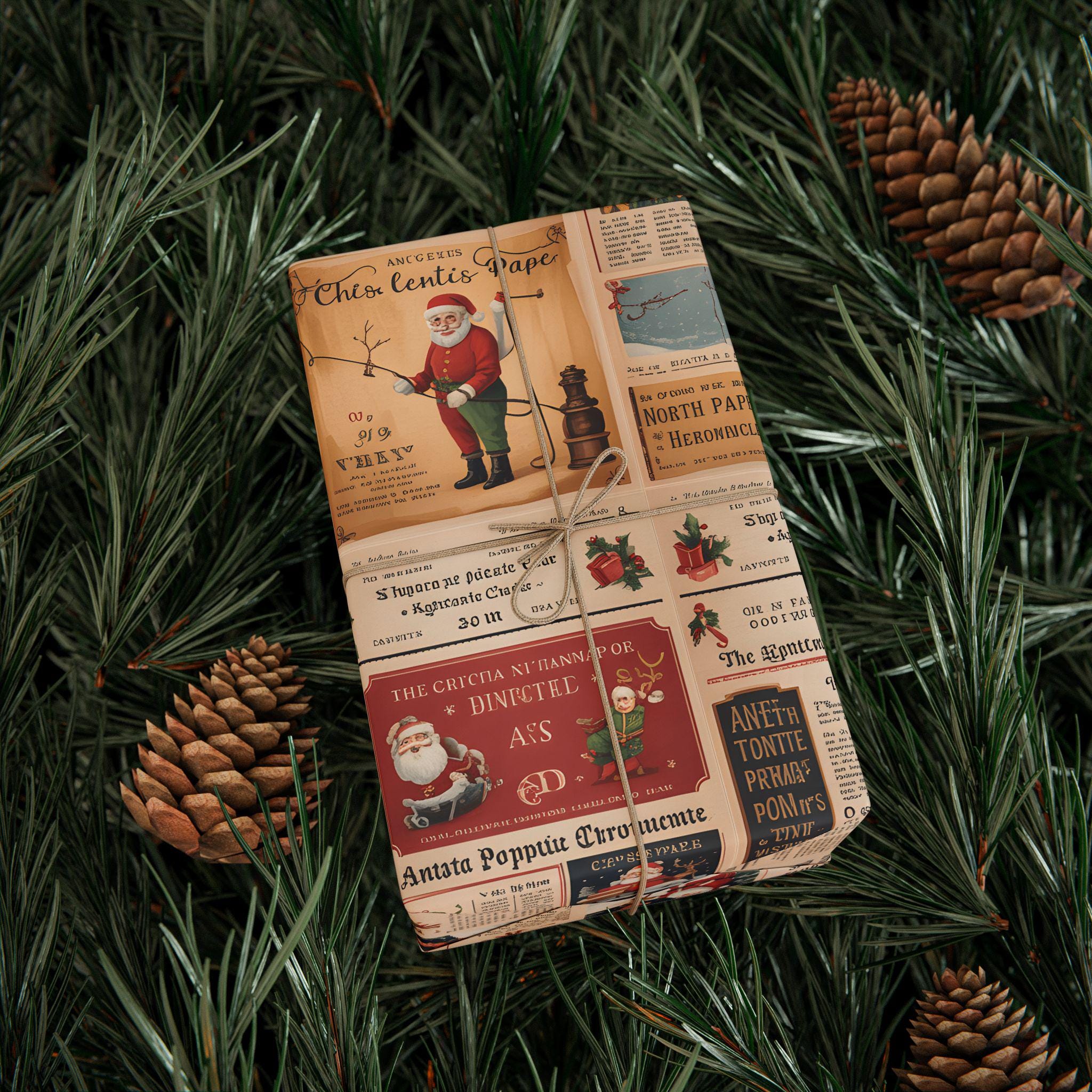 Discover Vintage Newspaper Christmas Wrapping Paper with Santa and Retro Ads