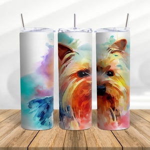 Yorkie Watercolor 20oz Sublimation Tumbler Designs, "9.2 x 8.3" Tumbler Wrap Straight, Tapered,PNG, JPG #23153