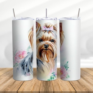 Yorkie Watercolor 20oz Sublimation Tumbler Designs, &quot;9.2 x 8.3&quot; Tumbler Wrap Straight, Tapered,PNG, JPG #23154