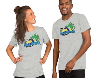 Beach Volleyball | Summer Volleyball Design | Tropical Palm Tree Volleyball | Volleyball Mom Shirt Design  - Unisex t-shirt