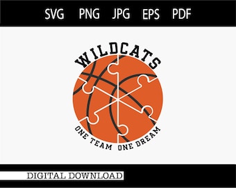 Basketball Digital Download/Basketball with a puzzle piece design/One Team One Dream