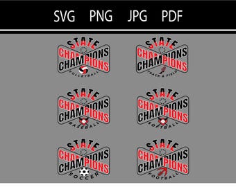 State Champions Sports SVG PNG Bundle [Football,Baseball,Soccer,Volleyball,Track & Field, Softball]
