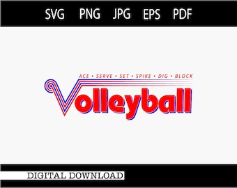 Volleyball SVG | Retro Volleyball Team Design | Ace Serve Set Spike Dig Block | Volleyball Mom Shirt Design | Volleyball | Instant Download