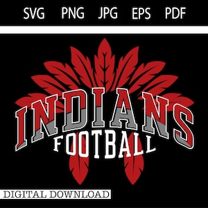 Fútbol americano de los Indios / Fútbol americano / Mascota de escuela secundaria SVG / Descarga digital, SVG, PNG, JPG, EPs #23391A