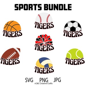 Tigers Sports Bundle| Basketball | Volleyball | Soccer | Tennis | Cheer | Football | Baseball | Digital Download | SVG | PNG | JPG #23467