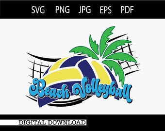 Beach Volleyball | Summer Volleyball Design | Tropical Palm Tree Volleyball | Volleyball Mom Shirt Design | Beach Sports Digital Download