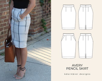 Avery Pencil Skirt PDF Sewing Pattern and Tutorial, Sizes 0-24