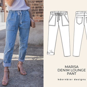 Marisa Denim Lounge Pant PDF Sewing Pattern and Tutorial, Sizes 0-24