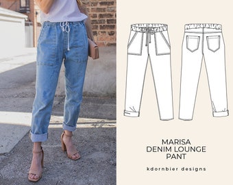 Marisa Denim Lounge Pant PDF Sewing Pattern and Tutorial, Sizes 0-24