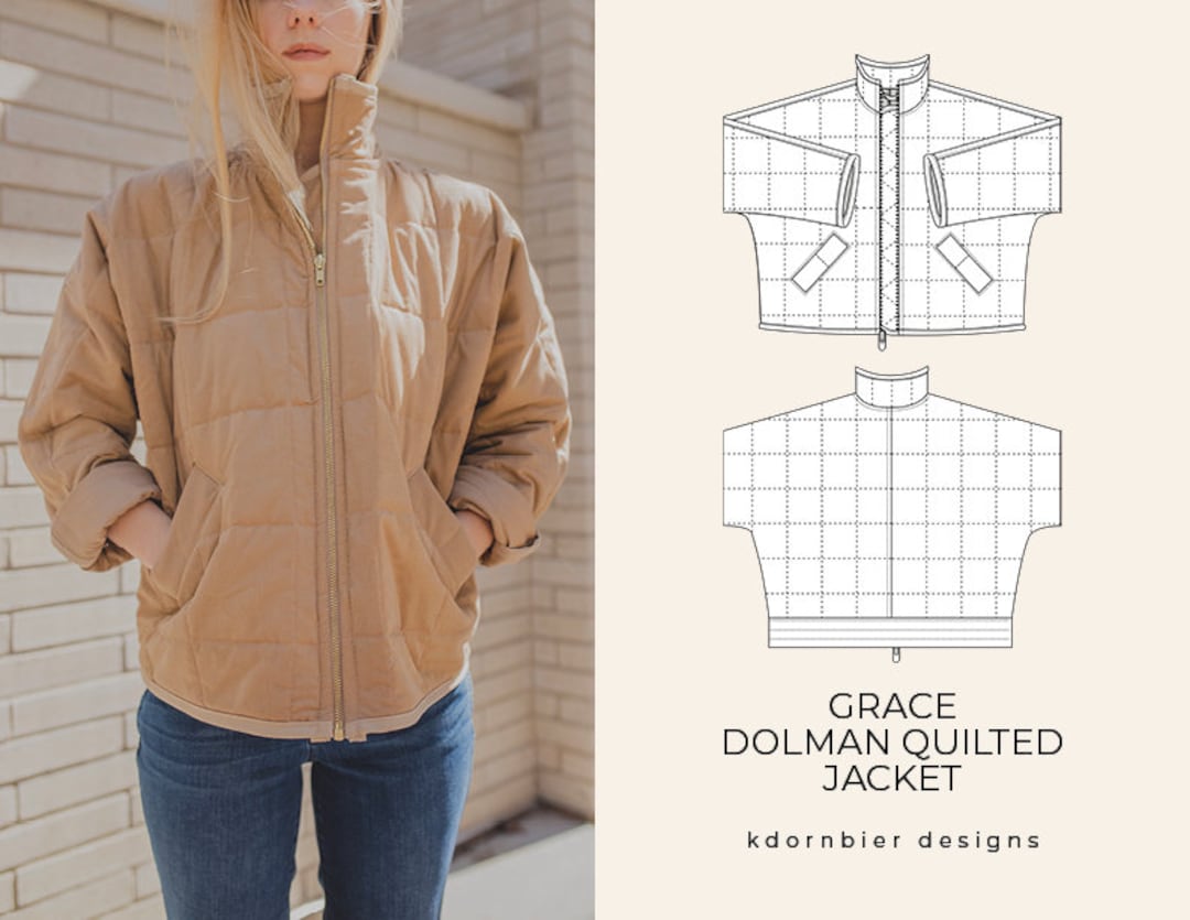 Grace Dolman Quilted Jacket PDF Sewing Pattern and Tutorial, Sizes