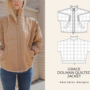 Grace Dolman Quilted Jacket PDF Sewing Pattern and Tutorial, Sizes XS-XXL