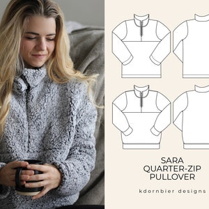 Sara Quarter-Zip Pullover PDF Sewing Pattern and Tutorial, Sizes 0-24 image 1