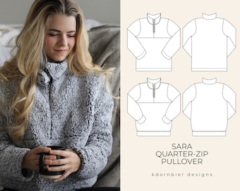 Sara Quarter-Zip Pullover PDF Sewing Pattern and Tutorial, Sizes 0-24