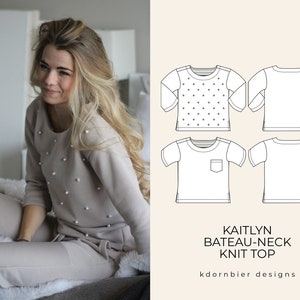 Kaitlyn Bateau-Neck Knit Top PDF Sewing Pattern and Tutorial, Sizes 0-24