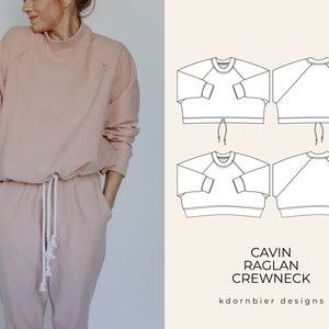 Cavin Raglan Crewneck PDF Sewing Pattern and Tutorial, Sizes XS-XXL