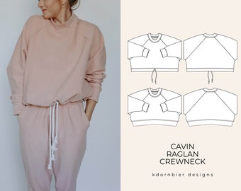 Cavin Raglan Crewneck PDF Sewing Pattern and Tutorial, Sizes XS-XXL