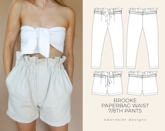 Brooke Paperbag Waist 7/8th Pants and Shorts PDF Sewing Pattern and Tutorial, Sizes 0-24