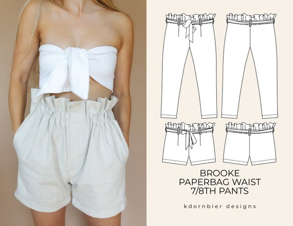 Brooke Paperbag Waist 7/8th Pants and Shorts PDF Sewing | Etsy Canada