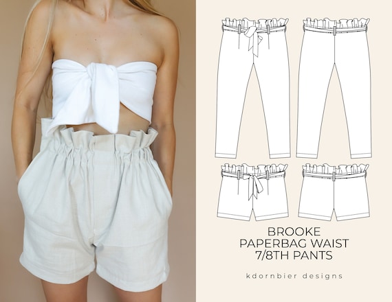 Brooke Paperbag Waist 7/8th Pants and Shorts PDF Sewing | Etsy Canada