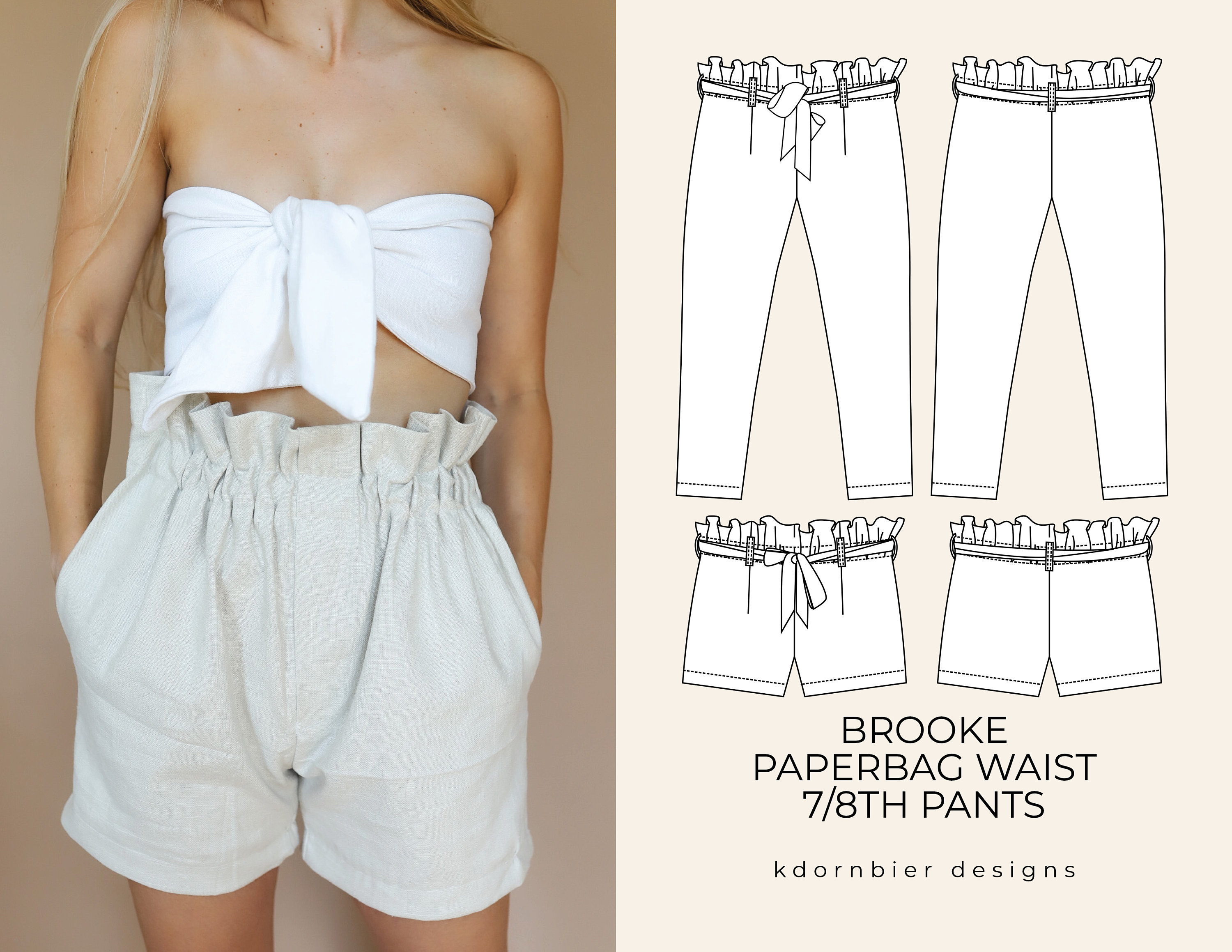 Brooke Paperbag Waist 7/8th Pants and Shorts PDF Sewing - Etsy Canada