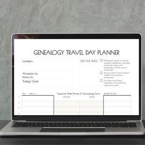 Genealogy Travel Day Planner Insert - Family History Research Vacation Schedule - travel itinerary, local ancestor resources organizer