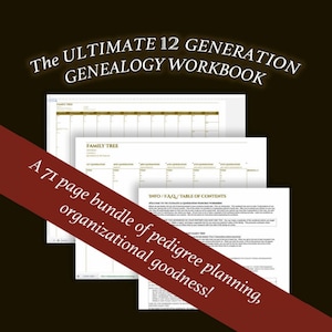 ULTIMATE 12 GENERATION Family History Pedigree Chart - new and improved 71 pages with bonus ancestry charts as Google Spreadsheets Workbook