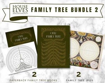 Family Tree Book BUNDLE 2 - Get 2 paperback genealogy notebooks, and 2 Beautiful Family Tree Chart JPGs to print as many times as you like