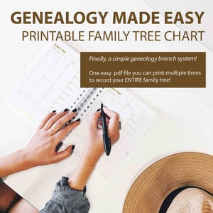 4 GENERATION family tree chart, simple genealogy branch system printable PDF, A4 or US Letter blank pedigree record, instant download image 1