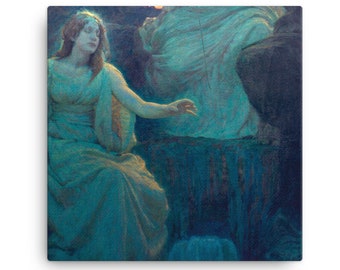 Magical Blue Woman CANVAS PRINT of a detail from the mysterious  Norns painting by Alois Delug for interior decor or altar art