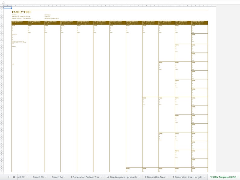 ULTIMATE 12 GENERATION Family History Pedigree Chart new ...