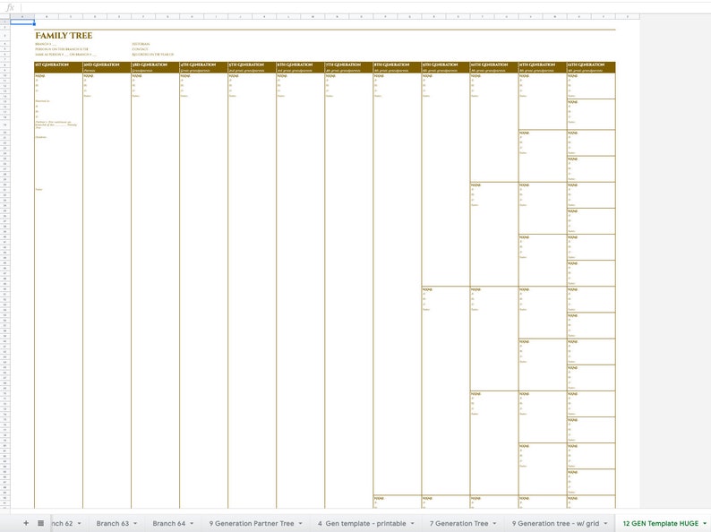 ULTIMATE 12 GENERATION Family History Pedigree Chart new and improved 71 pages with bonus ancestry charts as Google Spreadsheets Workbook image 4