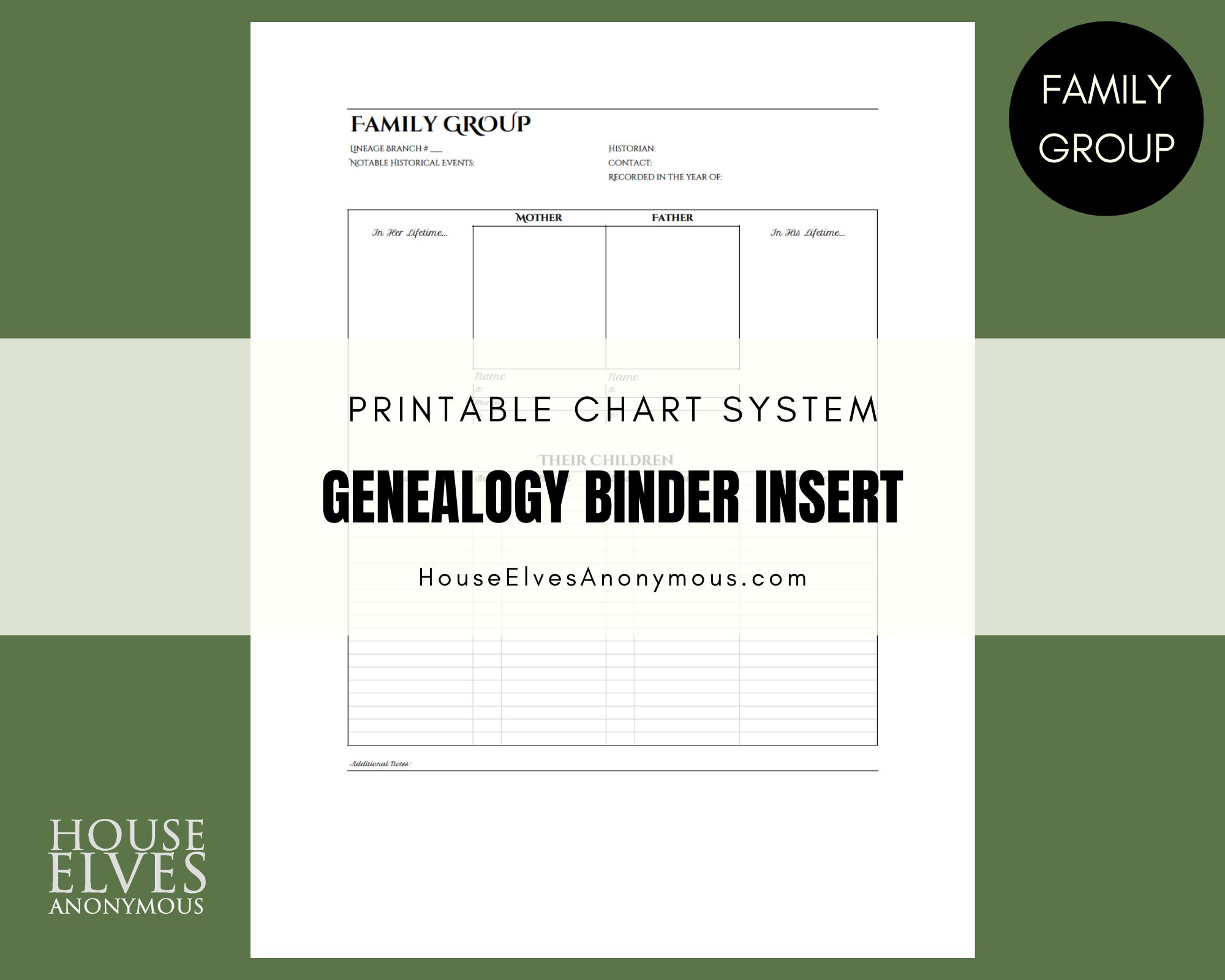 Family Group Genealogy Page Binder Insert Etsy