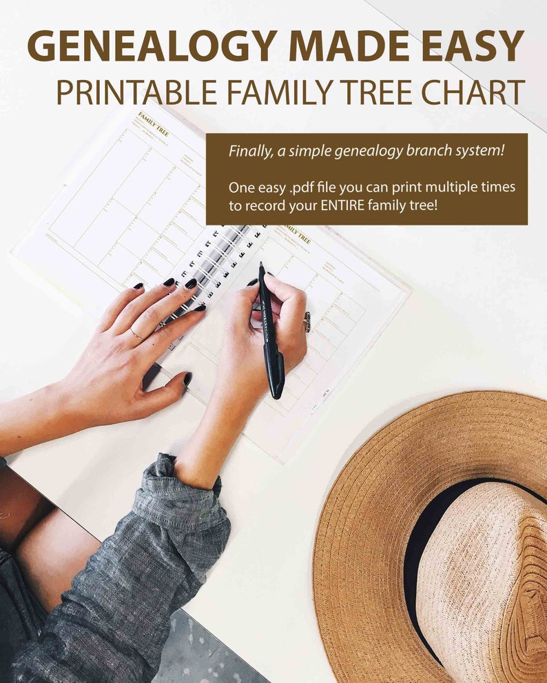 4 GENERATION family tree chart, simple genealogy branch system printable PDF, A4 or US Letter blank pedigree record, instant download image 1