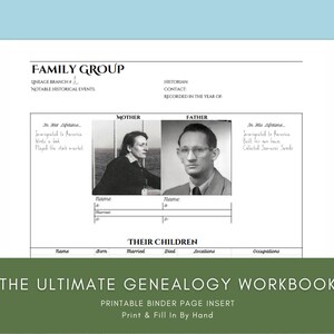 Family Group Genealogy Page Binder Insert