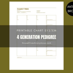 4 GENERATION family tree chart, simple genealogy branch system printable PDF, A4 or US Letter blank pedigree record, instant download image 2