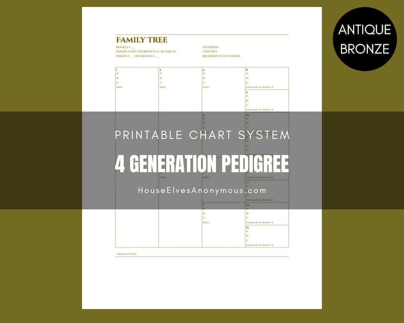 4 GENERATION family tree chart, simple genealogy branch system printable PDF, A4 or US Letter blank pedigree record, instant download image 2