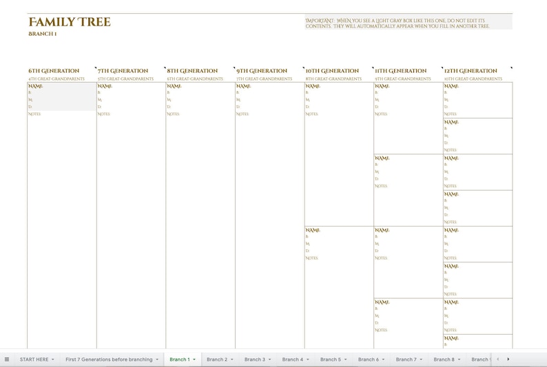 ULTIMATE 12 GENERATION Family History Pedigree Chart new and improved 71 pages with bonus ancestry charts as Google Spreadsheets Workbook image 3