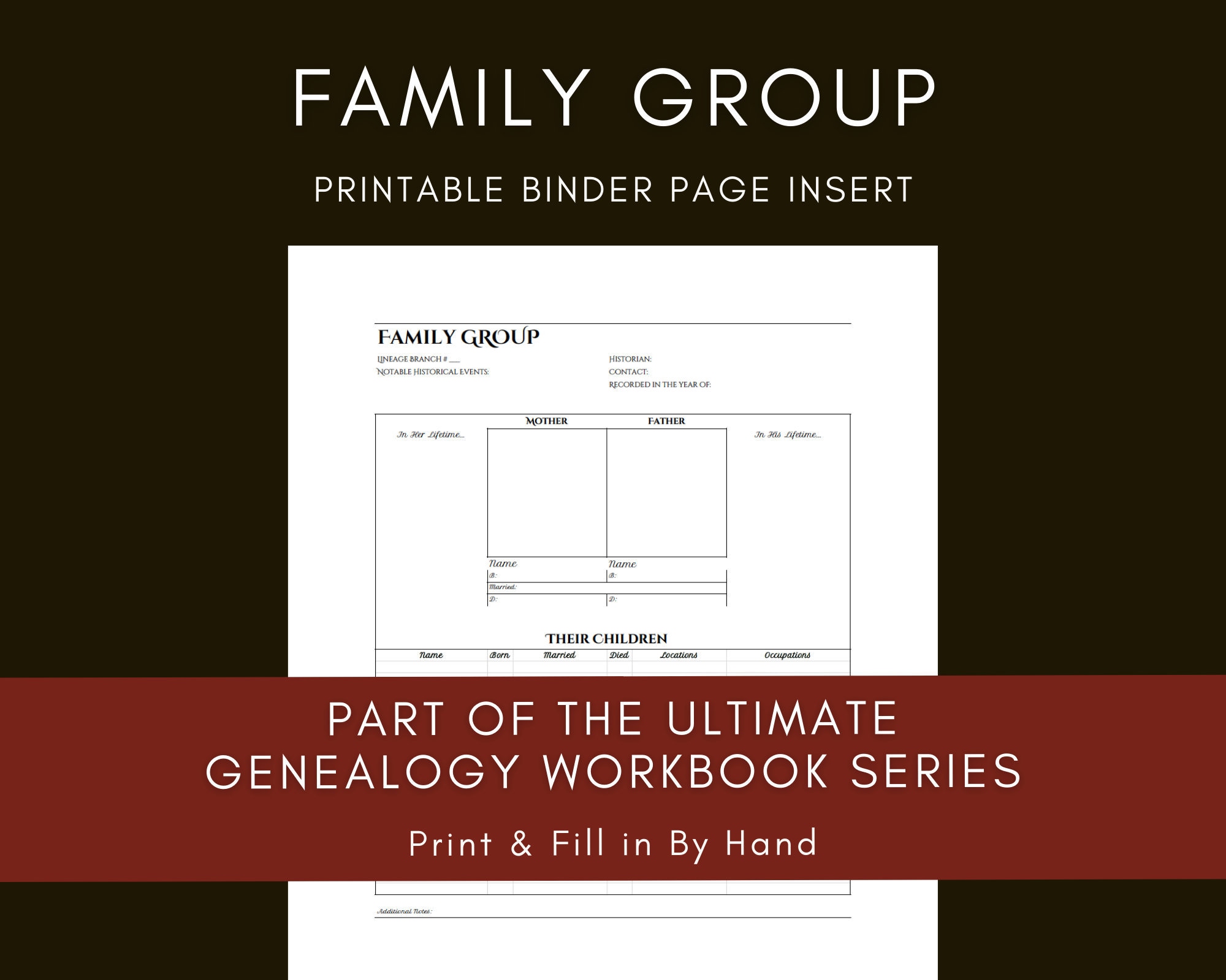 Family Group Genealogy Page Binder Insert Etsy
