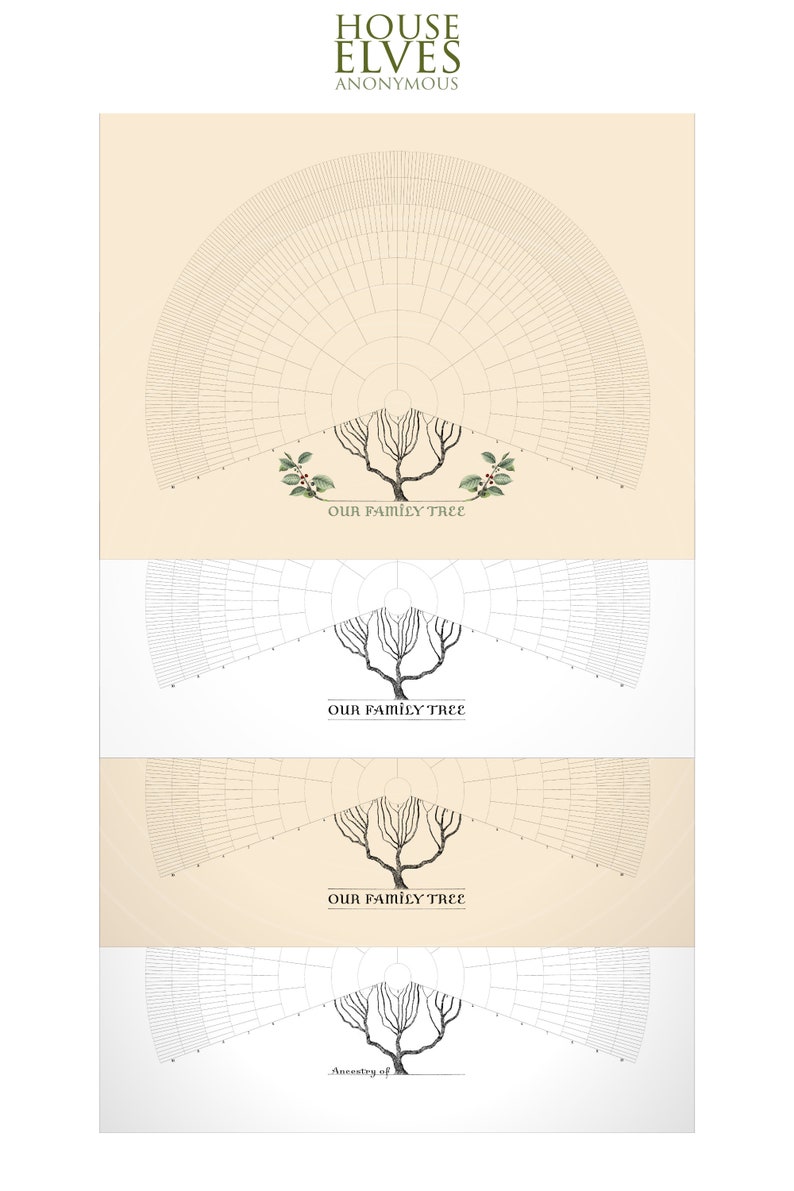 Family Tree Fan Chart for 10 Generations With Branches Vintage Green ...