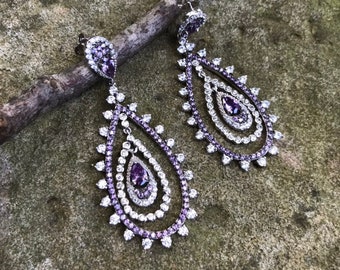 Sterling silver earrings with white and amethyst CZ