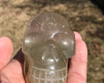 Crystal quartz gemstone skull