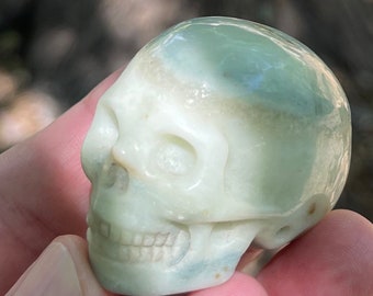 Blue Aragonite carved skull