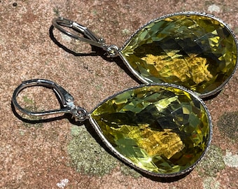 Beautiful large lemon quartz drop earrings